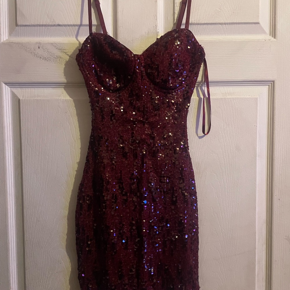 sequin burgundy dress